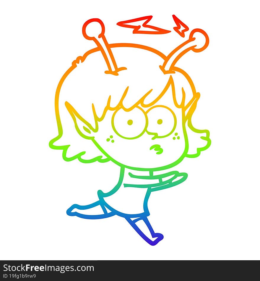 rainbow gradient line drawing of a cartoon alien girl