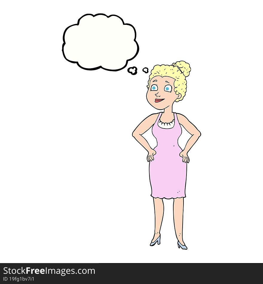 thought bubble cartoon woman wearing dress