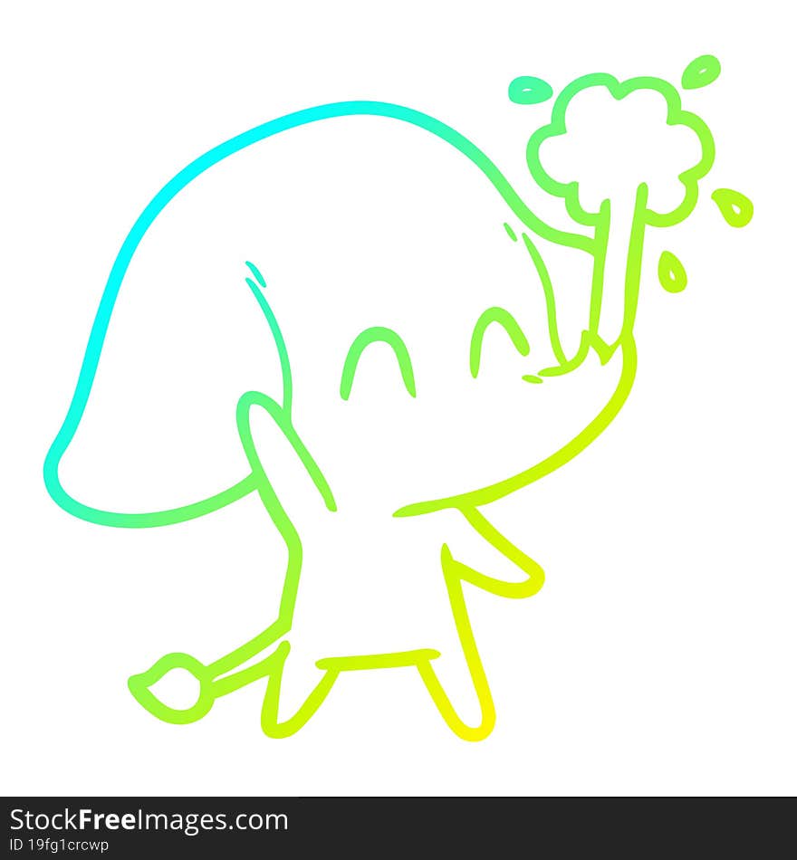 cold gradient line drawing cute cartoon elephant spouting water