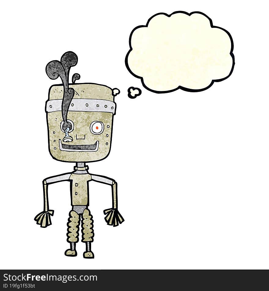 Cartoon Malfunctioning Robot With Thought Bubble