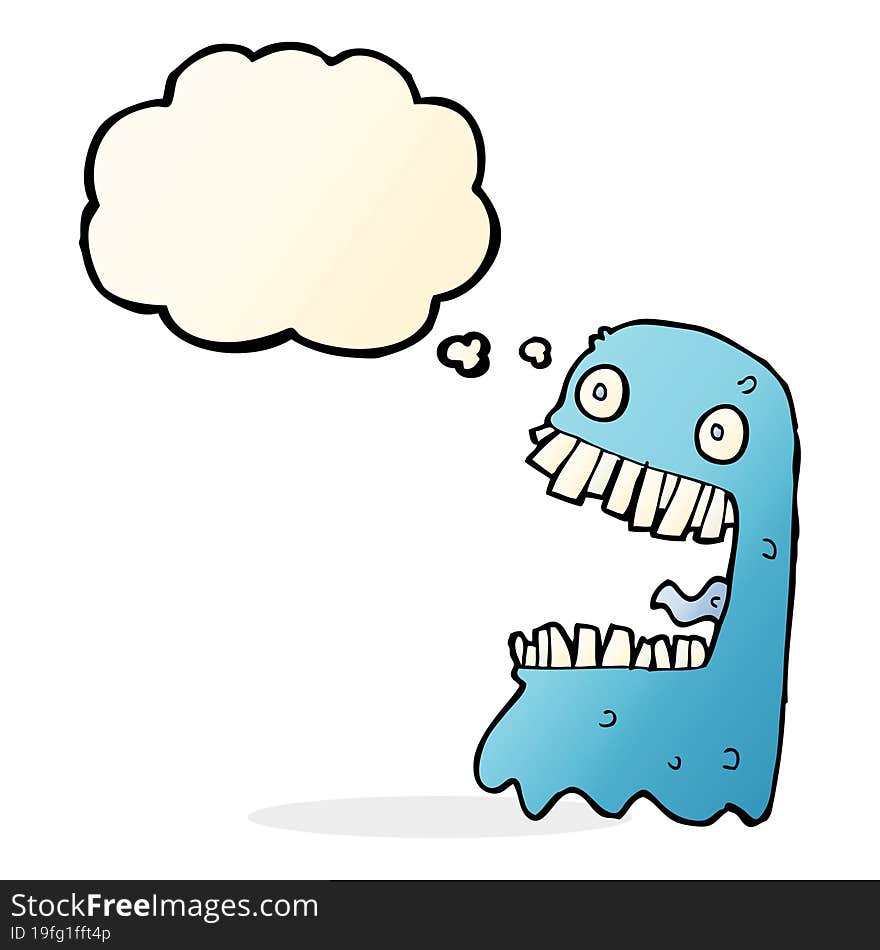 cartoon gross ghost with thought bubble