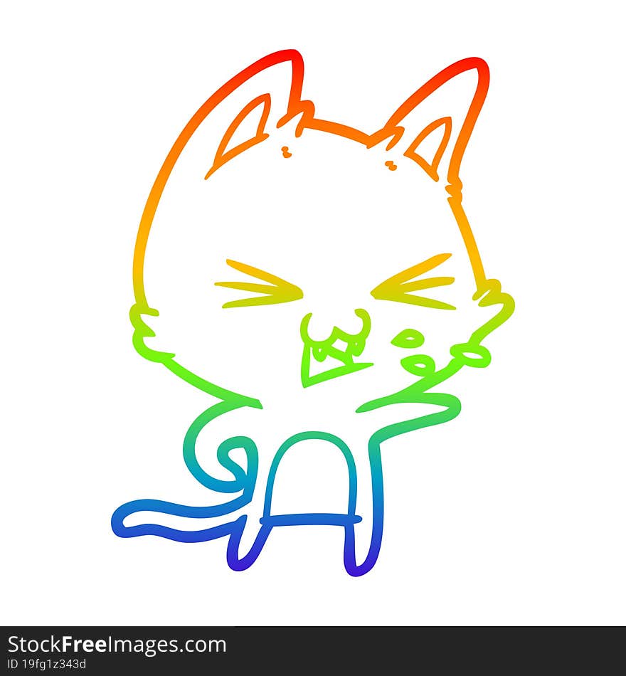 rainbow gradient line drawing cartoon cat hissing