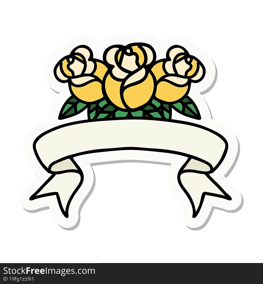 tattoo sticker with banner of a bouquet of flowers