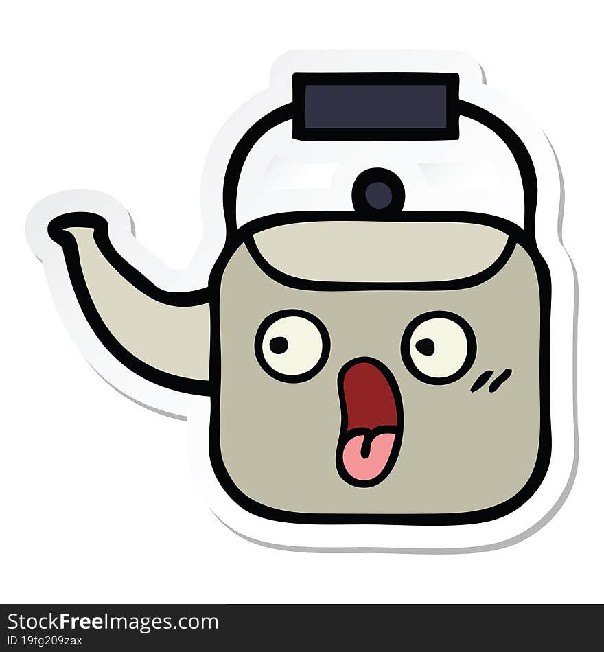 Sticker Of A Cute Cartoon Kettle