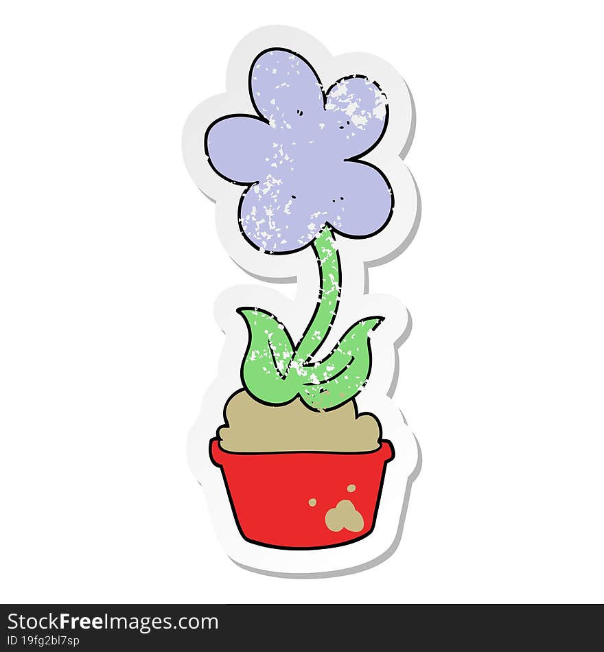 Distressed Sticker Of A Cute Cartoon Flower