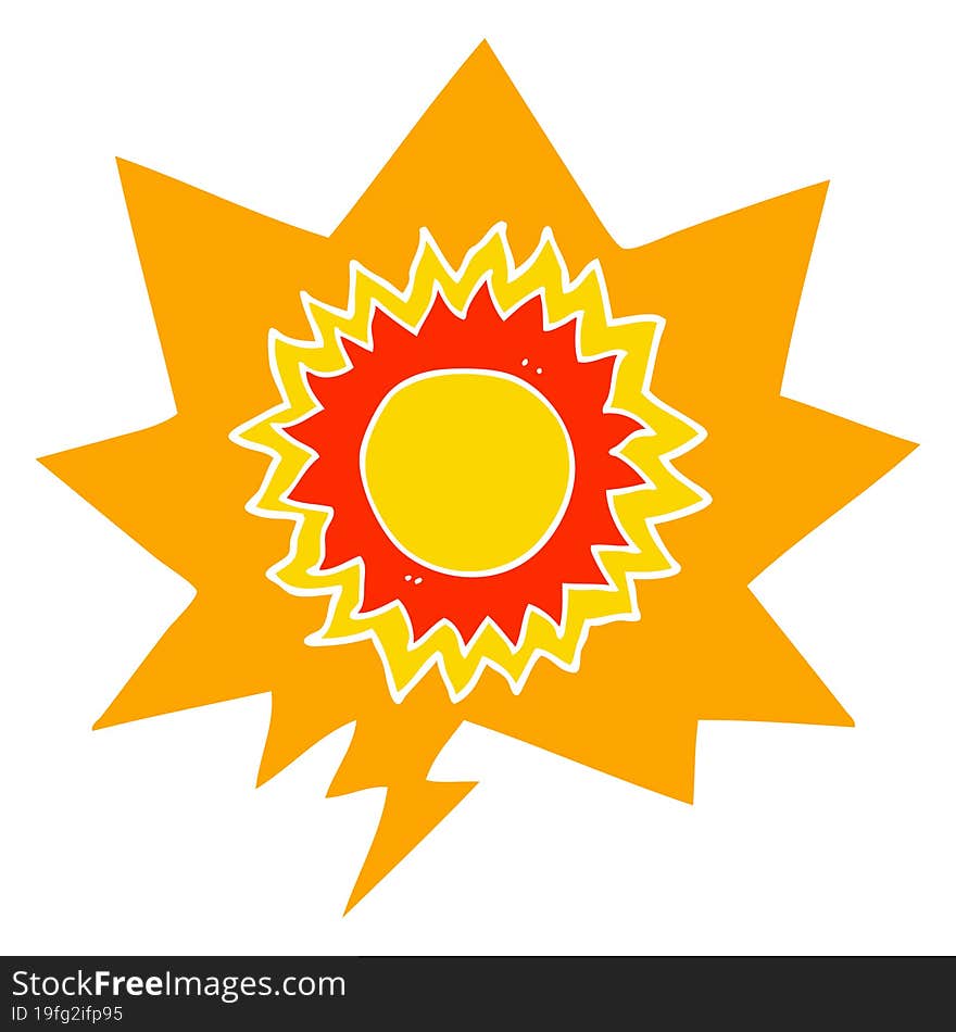 cartoon sun with speech bubble in retro style