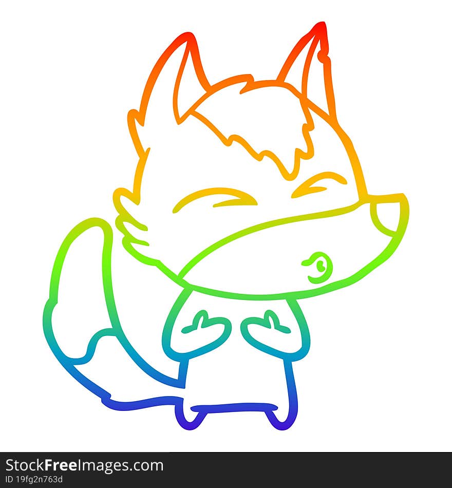 rainbow gradient line drawing cartoon wolf whistling