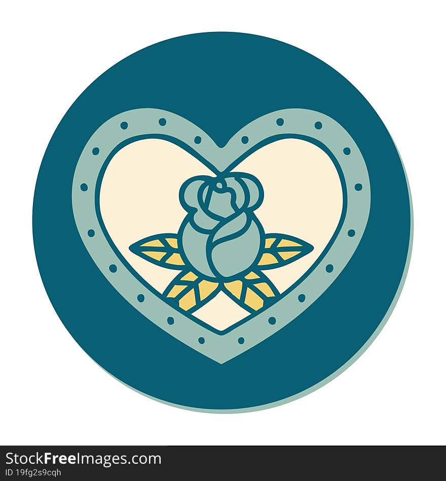 Tattoo Style Sticker Of A Heart And Flowers