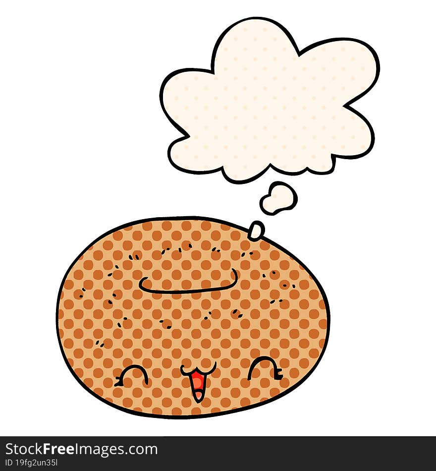 cute cartoon donut and thought bubble in comic book style