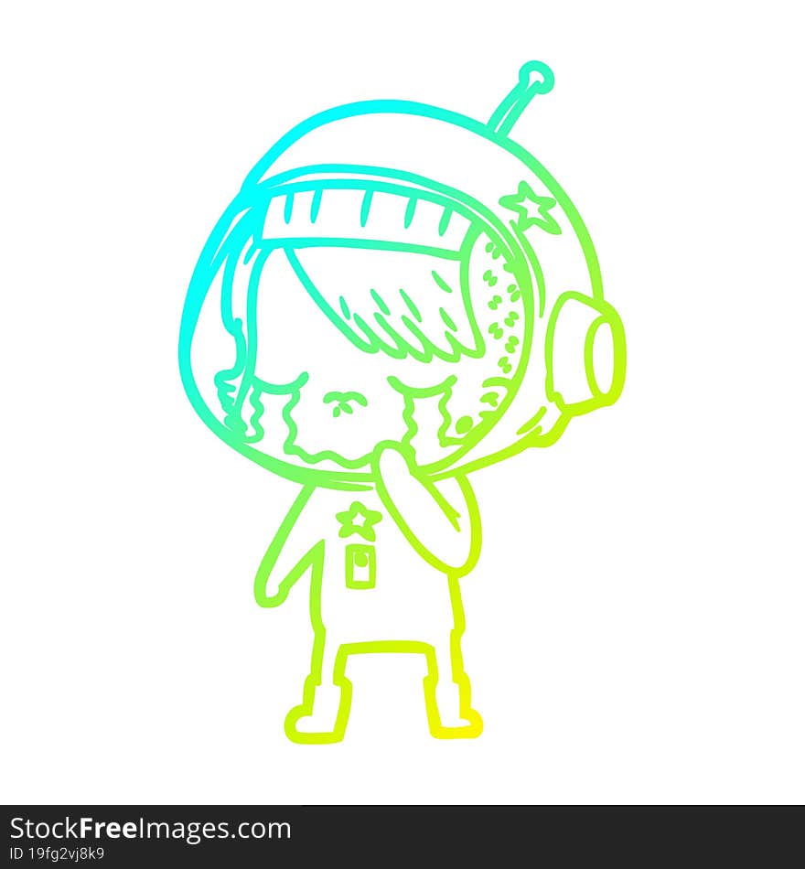 cold gradient line drawing cartoon crying astronaut girl