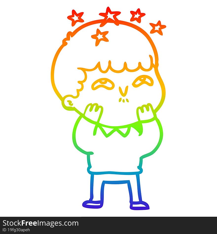 Rainbow Gradient Line Drawing Cartoon Amazed Boy