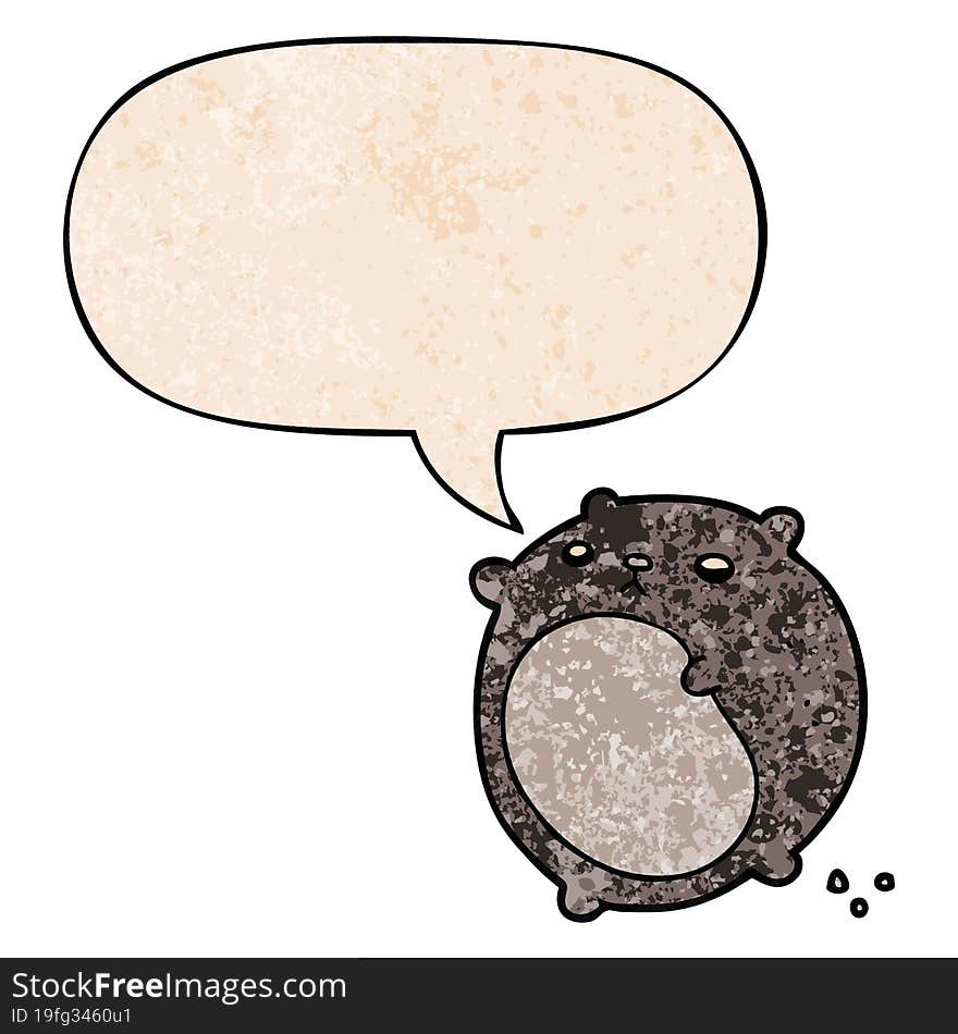 Cartoon Bear And Speech Bubble In Retro Texture Style