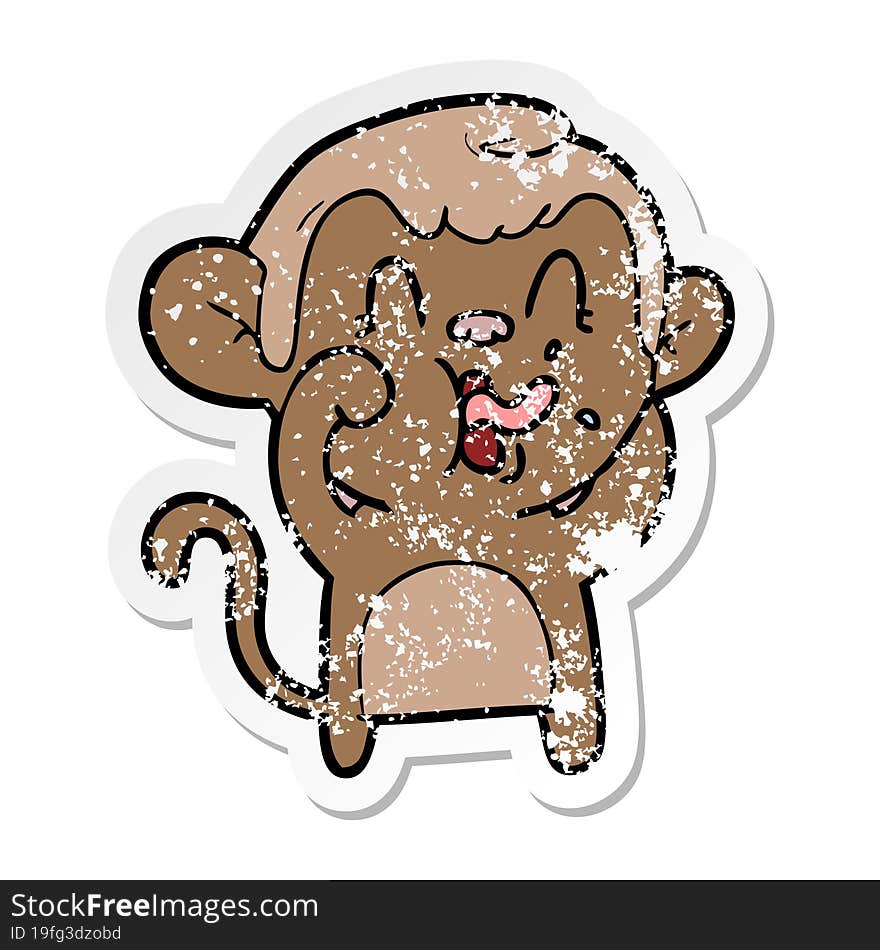 distressed sticker of a crazy cartoon monkey