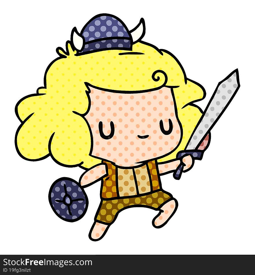 cartoon illustration kawaii cute viking child. cartoon illustration kawaii cute viking child