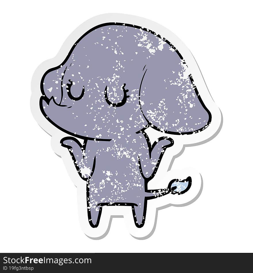 distressed sticker of a cute cartoon elephant shrugging shoulders