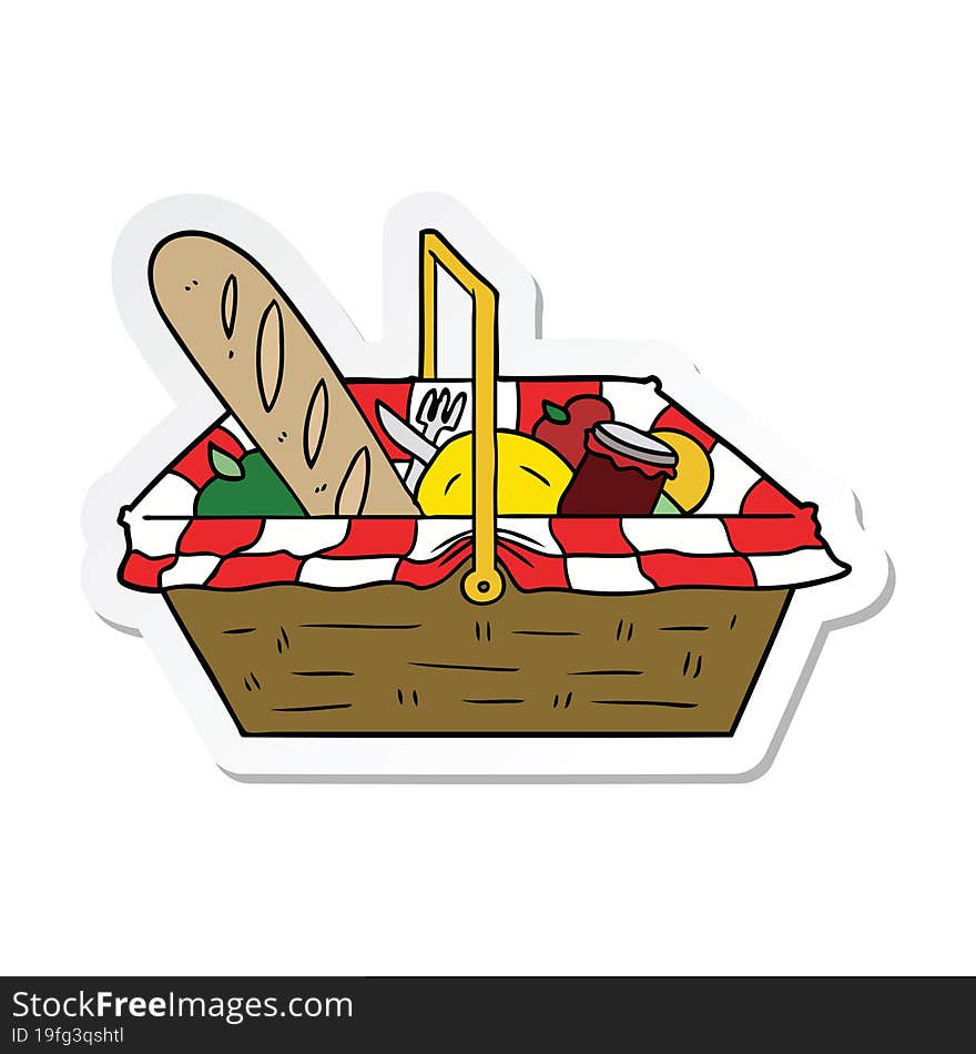 sticker of a cartoon picnic basket