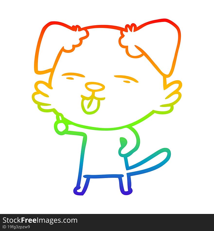 rainbow gradient line drawing cartoon dog sticking out tongue