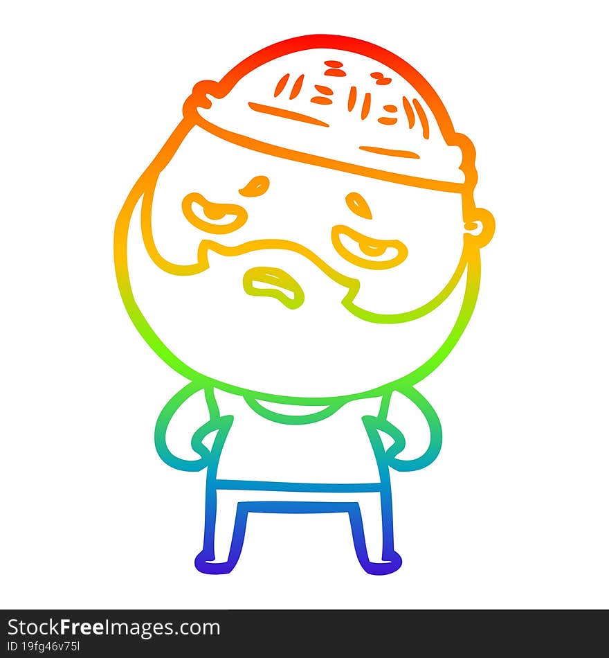 rainbow gradient line drawing cartoon worried man with beard