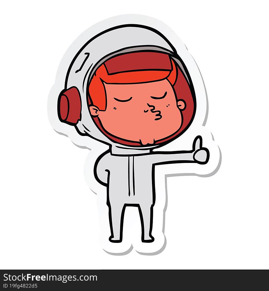 sticker of a cartoon confident astronaut giving thumbs up sign