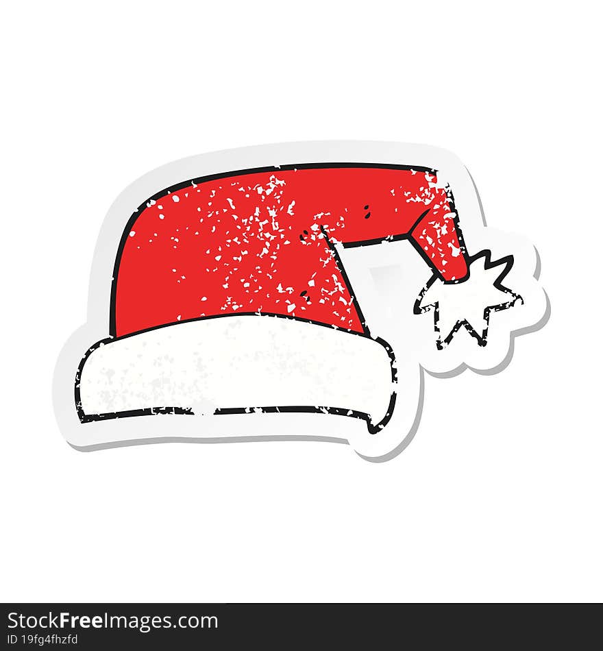 retro distressed sticker of a cartoon christmas hat