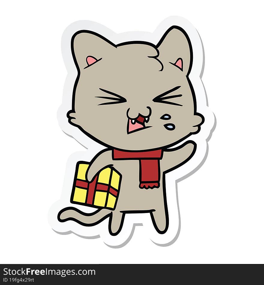 sticker of a cartoon hissing cat