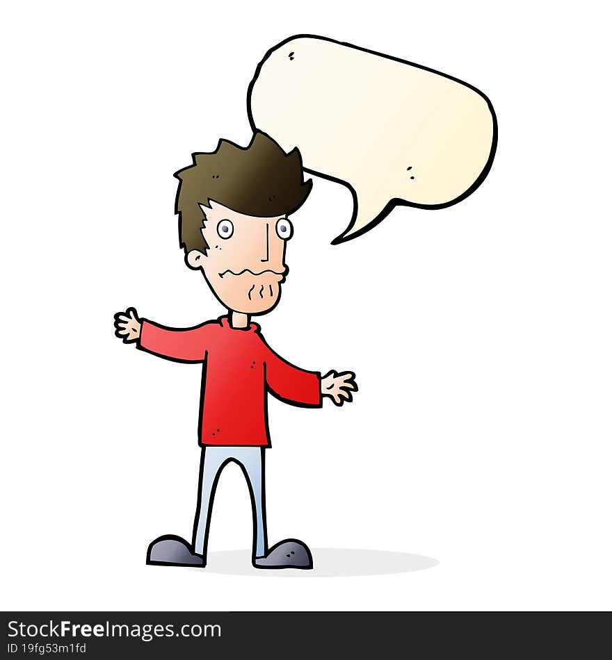 cartoon nervous man with speech bubble