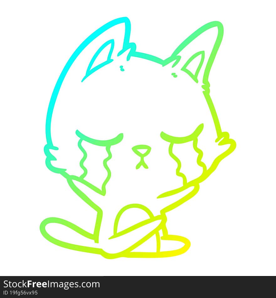 cold gradient line drawing crying cartoon cat