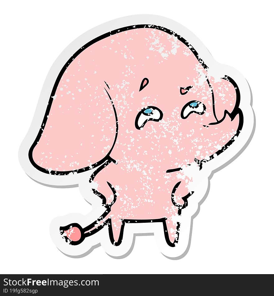 distressed sticker of a cartoon elephant remembering