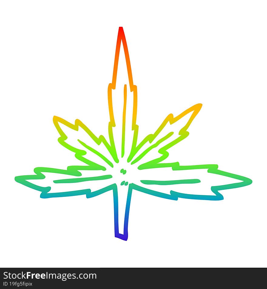 Rainbow Gradient Line Drawing Cartoon Marijuana Leaf