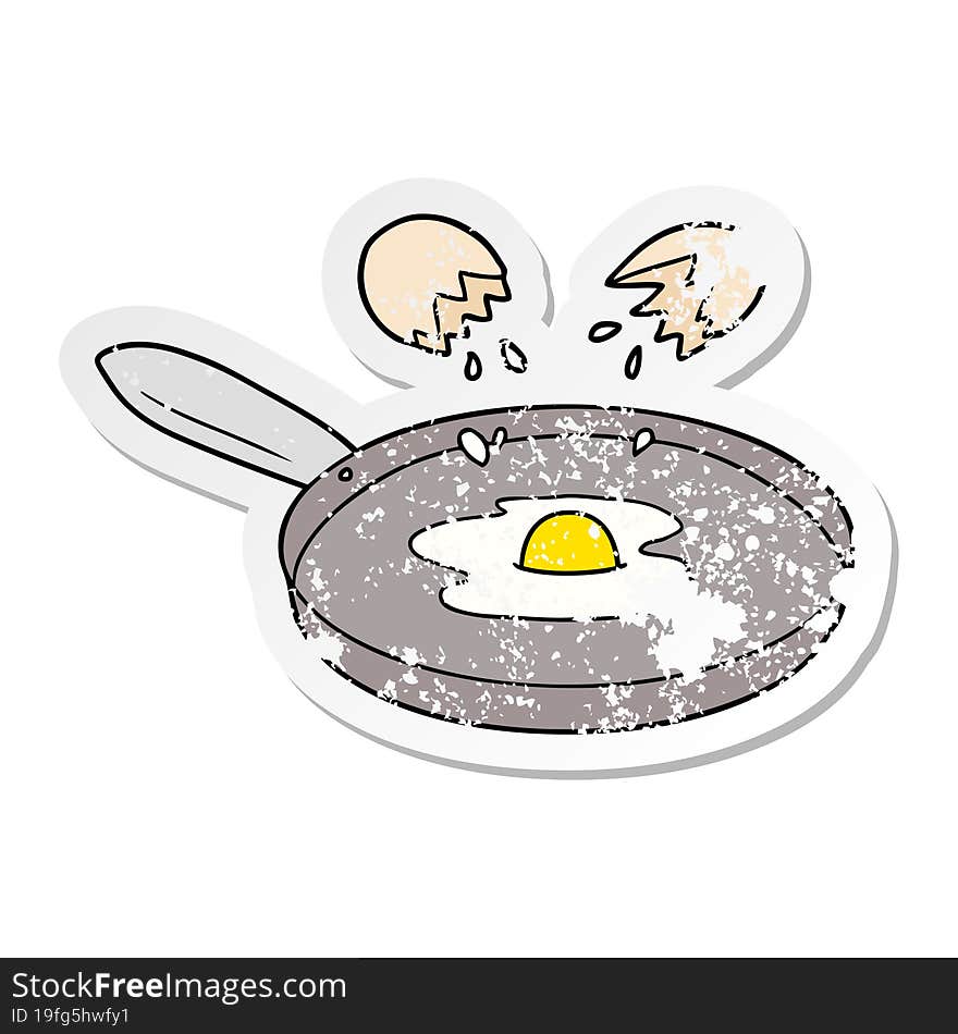 distressed sticker of a cartoon pan frying egg