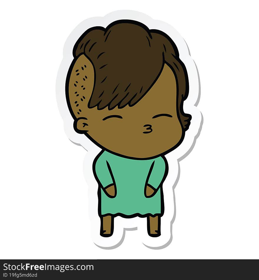 sticker of a cartoon squinting girl