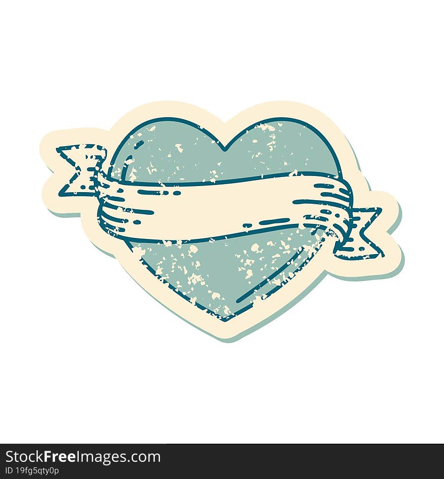 Distressed Sticker Tattoo Style Icon Of A Heart And Banner