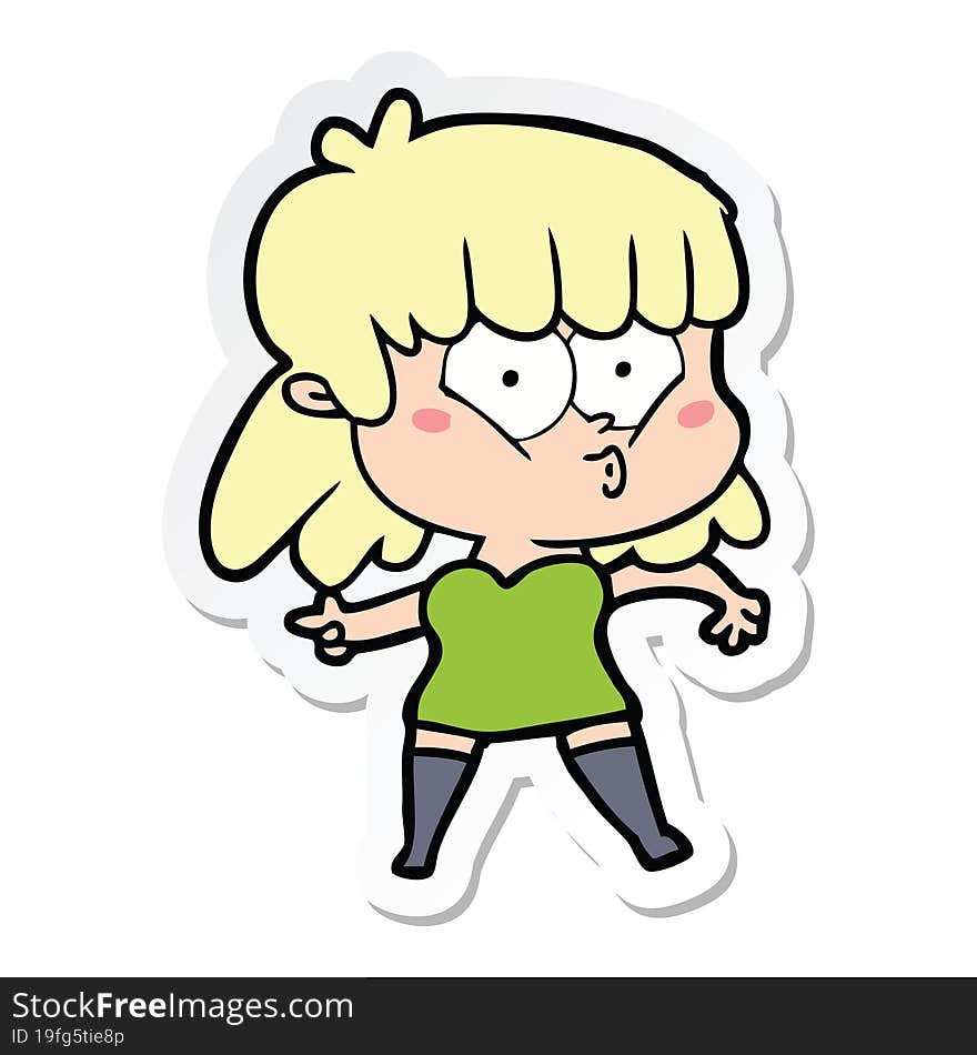 Sticker Of A Cartoon Whistling Girl