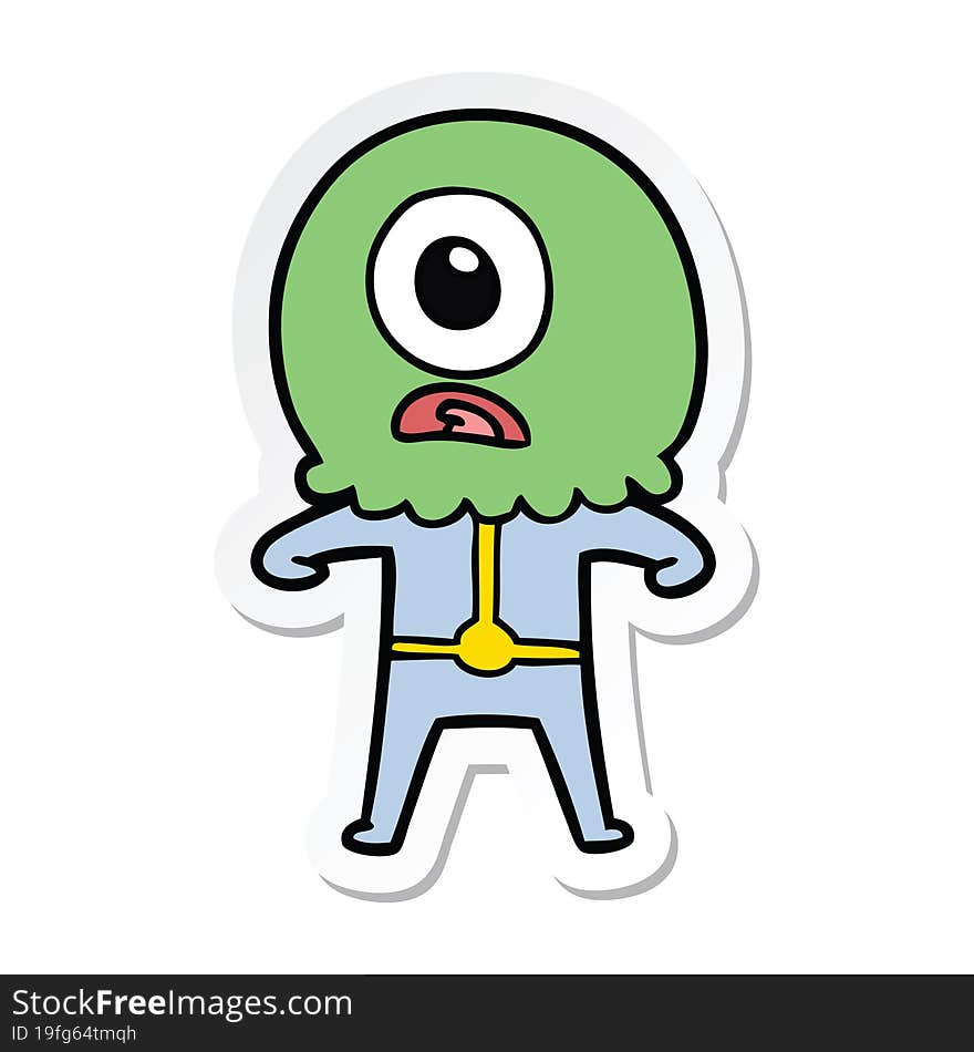 Sticker Of A Cartoon Cyclops Alien Spaceman