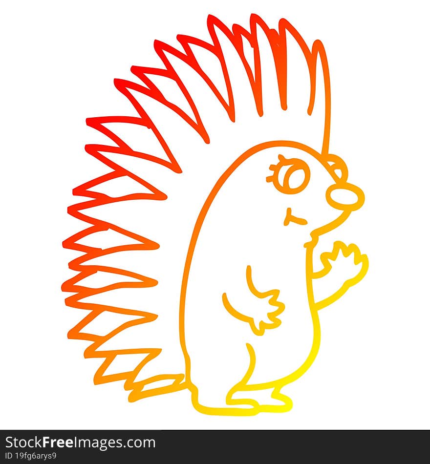 warm gradient line drawing cartoon spiky hedgehog