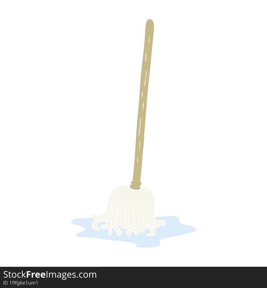 Flat Color Illustration Of A Cartoon Mop