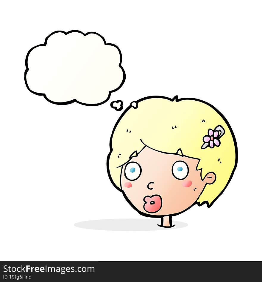 Cartoon Surprised Female Face With Thought Bubble