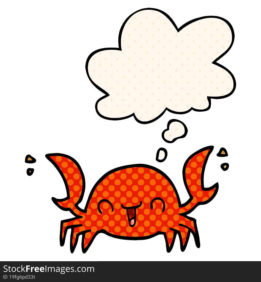 cartoon crab and thought bubble in comic book style