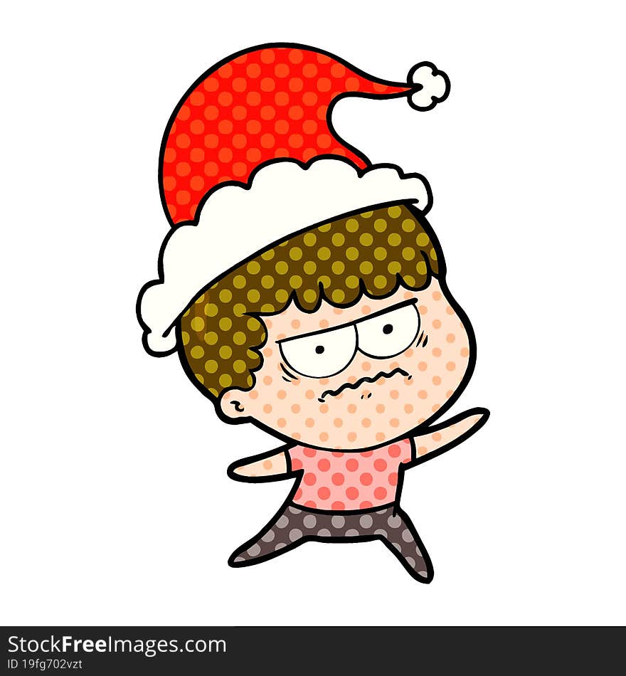 Comic Book Style Illustration Of A Annoyed Man Wearing Santa Hat