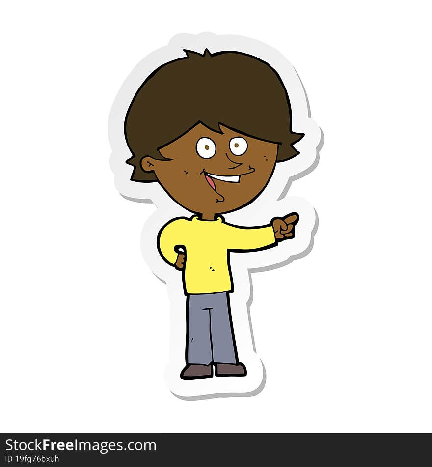 Sticker Of A Cartoon Boy Laughing And Pointing