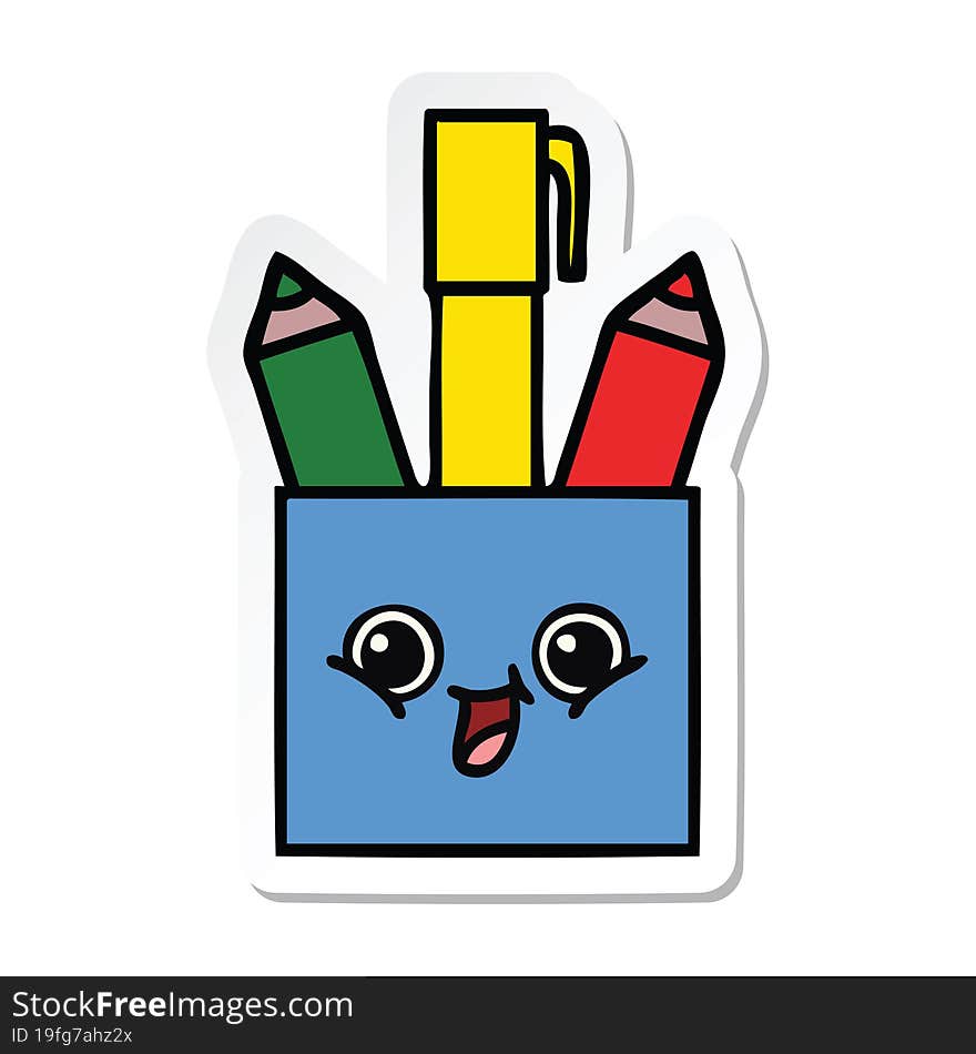 sticker of a cute cartoon pencil pot