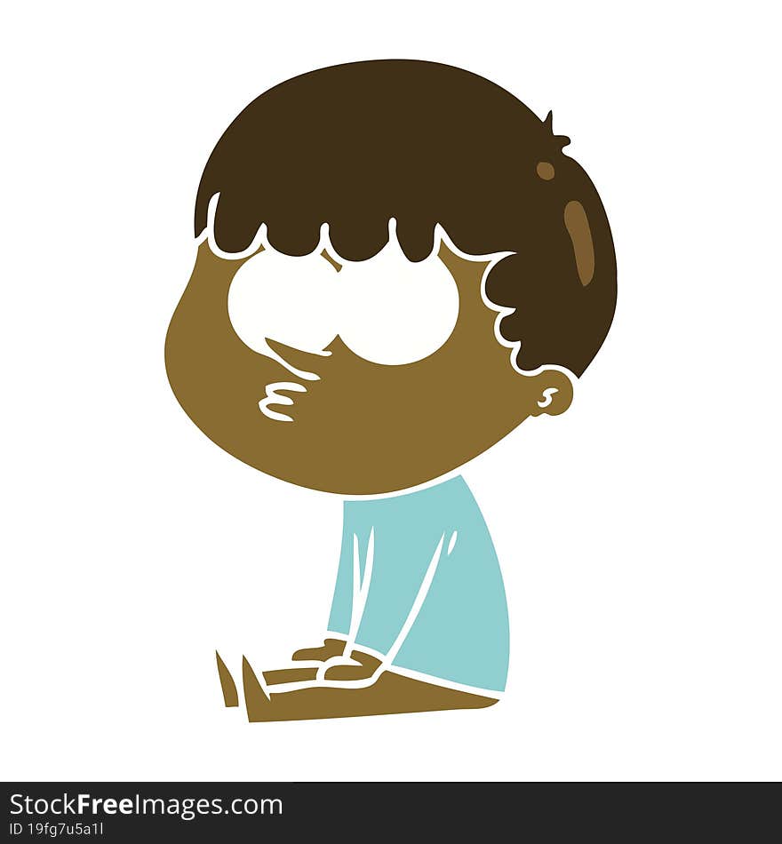 flat color style cartoon boy sat waiting