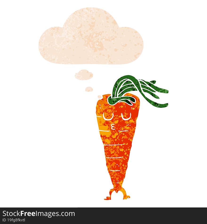 cartoon carrot and thought bubble in retro textured style