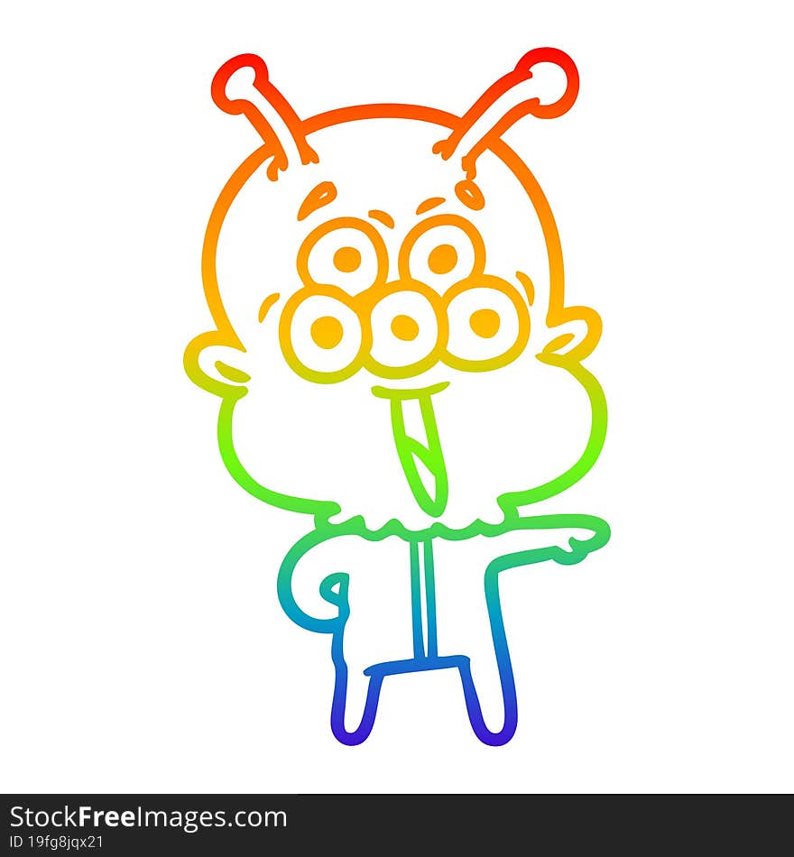 Rainbow Gradient Line Drawing Happy Cartoon Alien