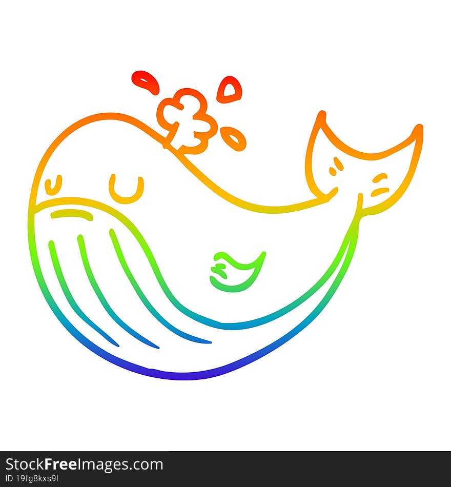 Rainbow Gradient Line Drawing Cartoon Whale