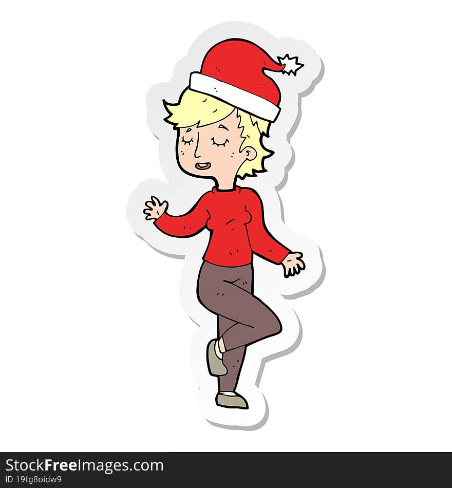 sticker of a cartoon woman getting ready for christmas