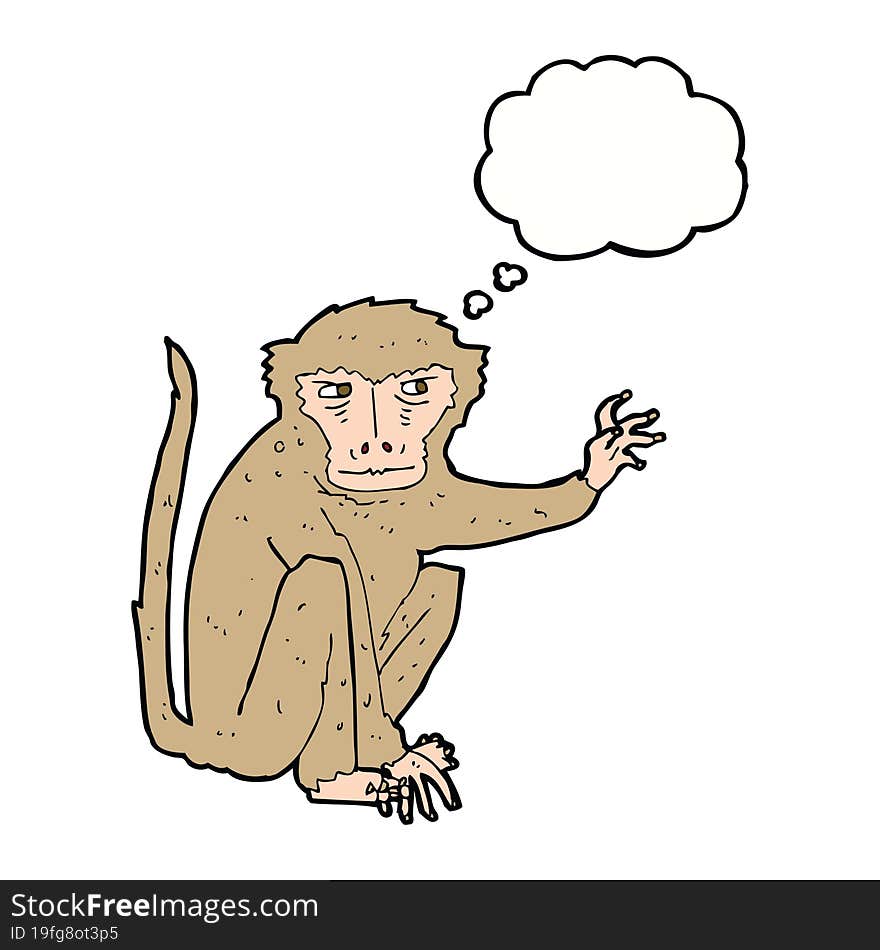 cartoon evil monkey with thought bubble