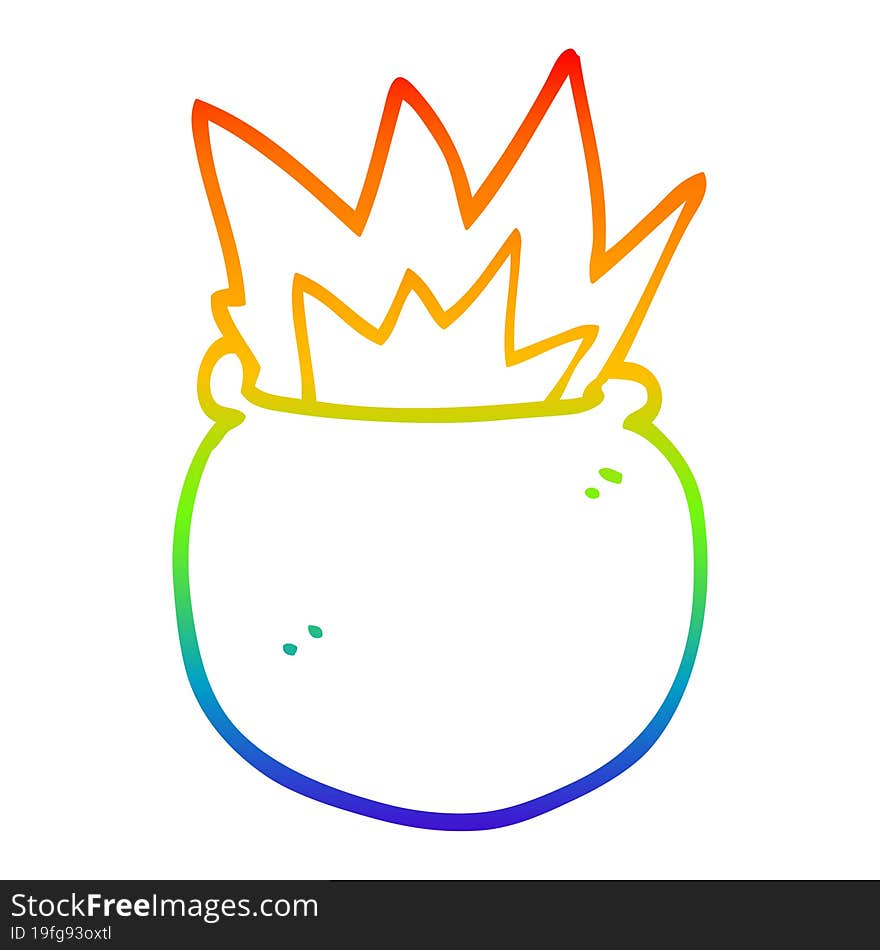 rainbow gradient line drawing of a cartoon exploding cauldron