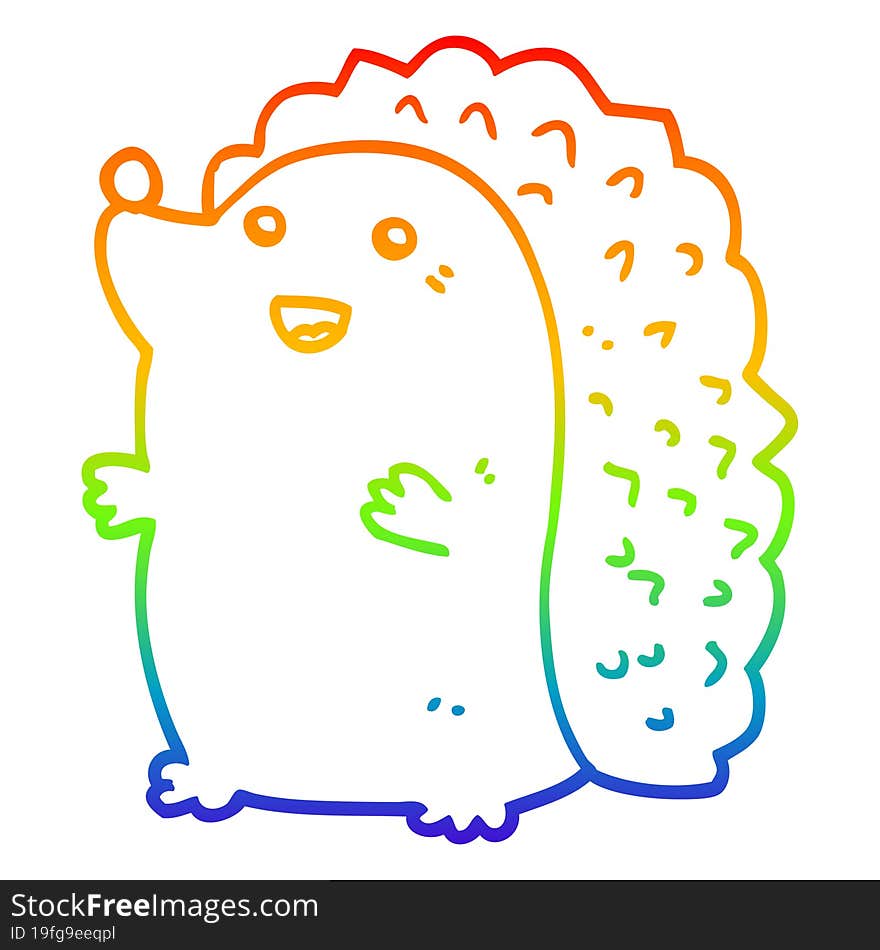 rainbow gradient line drawing cartoon happy hedgehog