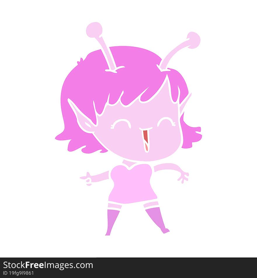 Flat Color Style Cartoon Alien Girl Laughing